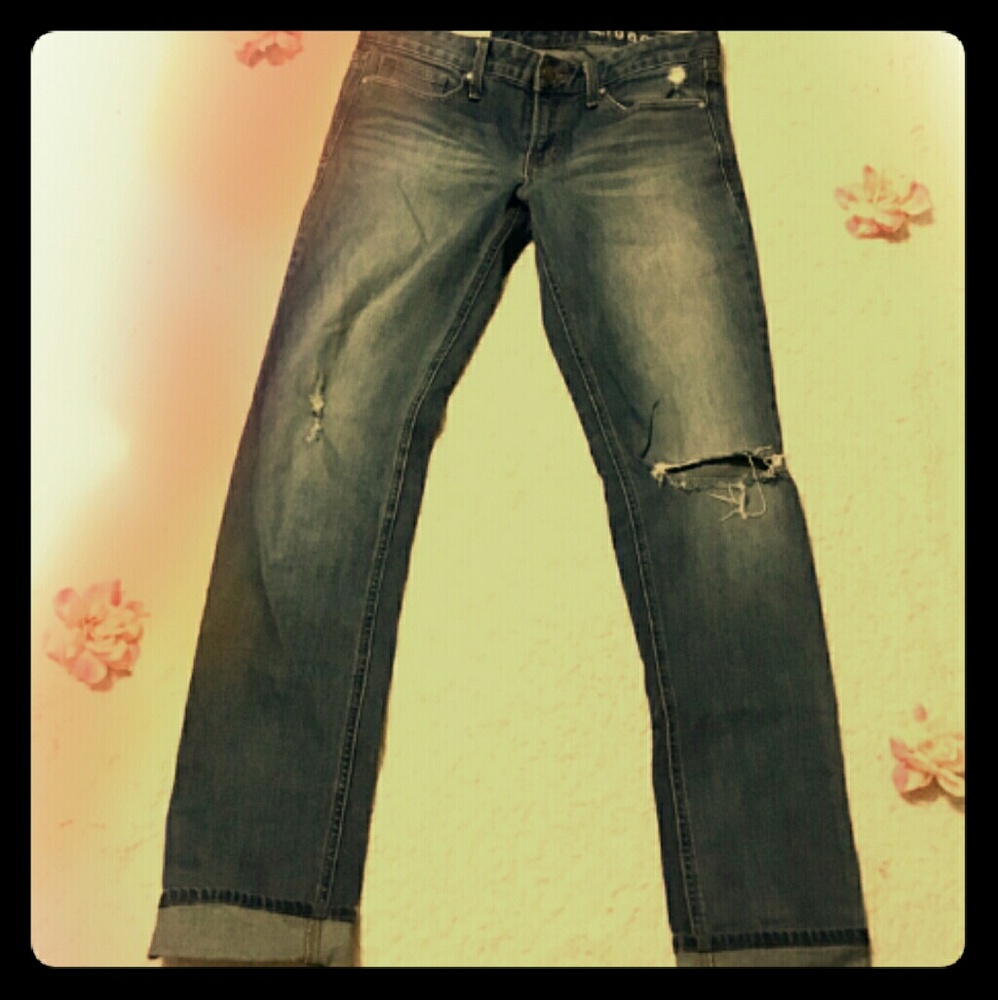 Gap destroyed knee, cuffed hem jeans